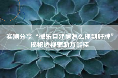 实测分享“微乐自建房怎么抓到好牌	”揭秘透视辅助万能挂
