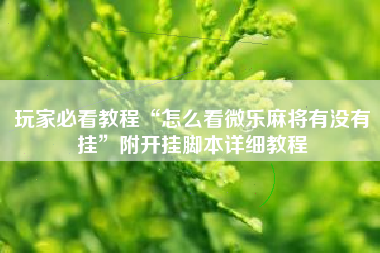 玩家必看教程“怎么看微乐麻将有没有挂	”附开挂脚本详细教程
